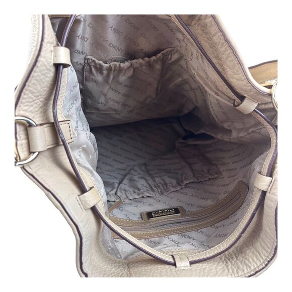 DKNY Nude Crosby Ego Leather Drawstring Large Bucket Bag Purse - Picture 3 of 10